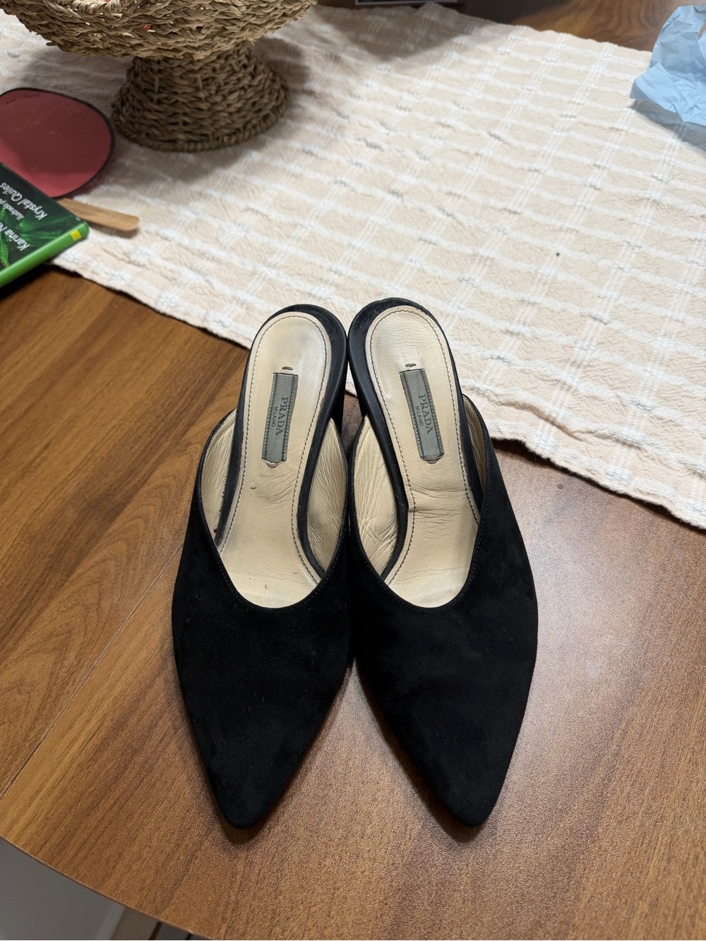 *AUTHENTIC* Prada Black Suede Pointed-Toe Mule Heels